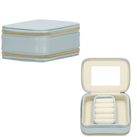 Kufer, szkatułka na biżuterię ekoskóra 11,5x8,5x5,5 cm błękitny z przegródkami