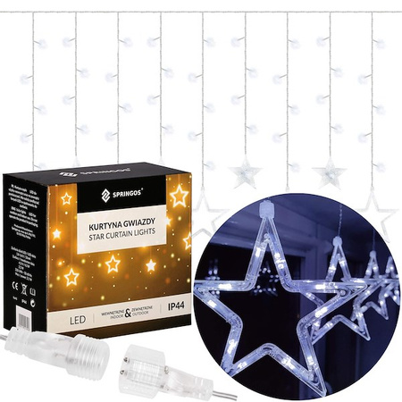 Kurtyna świetlna 92 led girlanda gwiazdki, lampki wewnętrzno-zewnętrzne sople zimny biały
