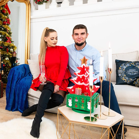 Kalendarz adwentowy drewniany 24 szufladki choinka