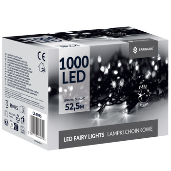 Lampki choinkowe 1000 led zimny biały + flash 50m oświetlenie świąteczne IP44