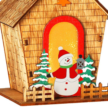 Zawieszka choinkowa domek świecąca ozdoba świąteczna drewniana na baterię