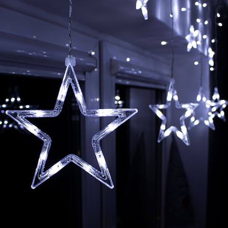 Kurtyna świetlna 138 led girlanda gwiazdki, lampki wewnętrzno-zewnętrzne sople zimny biały