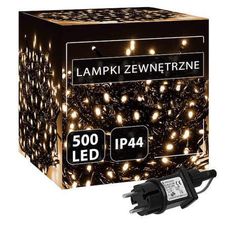 Lampki choinkowe 500 led biały ciepły + flash 25m oświetlenie świąteczne IP44