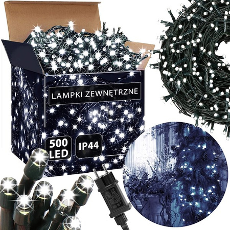 Lampki choinkowe 500 led biały zimny + flash 25m oświetlenie świąteczne IP44