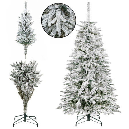 Sztuczna choinka jak żywa 180 cm świerk kaukaski ośnieżony nowoczesny, ze stojakiem
