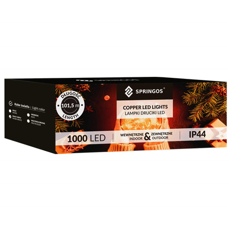 Lampki choinkowe druciki na szpuli 1000 LED biały ciepły wewnętrzno-zewnętrzne
