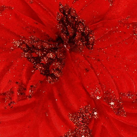 Gwiazda betlejemska, sztuczny kwiat na klipsie poinsecja czerwona z brokatem