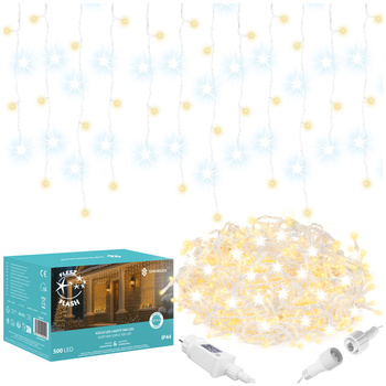Kurtyna świetlna 1000 led girlanda 45 m lampki wewnętrzno-zewnętrzne sople ciepły biały z zimnym białym flash