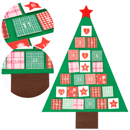 Kalendarz adwentowy Choinka 102 cm dekoracja świąteczna na ścianę filc, multikolor