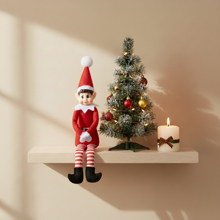 Elf siedzący, dekoracja Boże Narodzenie 40 cm skrzat, krasnal świąteczny