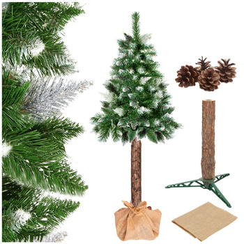 Choinka na pniu sztuczna 140 cm sosna diamentowa ośnieżona jak żywa premium