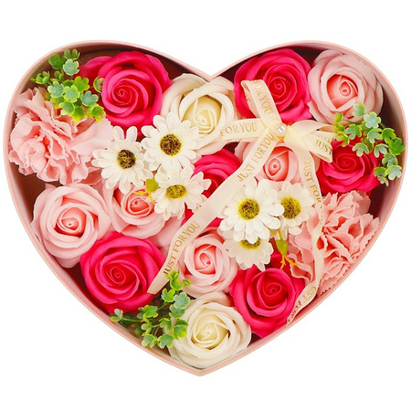 Mydlane róże 24 szt. pudełko flower box serce kwiaty różowe