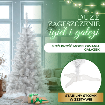 Choinka sztuczna jodła ze stojakiem 220 cm drzewko świąteczne, nowoczesna biała