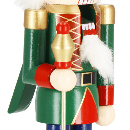 Dziadek do orzechów 38 cm z berłem, drewniany żołnierzyk niebiesko-zielony, figurka świąteczna