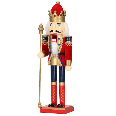 Dziadek do orzechów 31 cm z berłem, drewniany żołnierzyk multikolor, figurka świąteczna