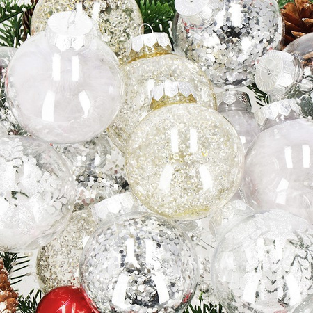 Bombki choinkowe przeźroczyste 30 szt. srebrny, złoty 7cm zestaw choinkowy