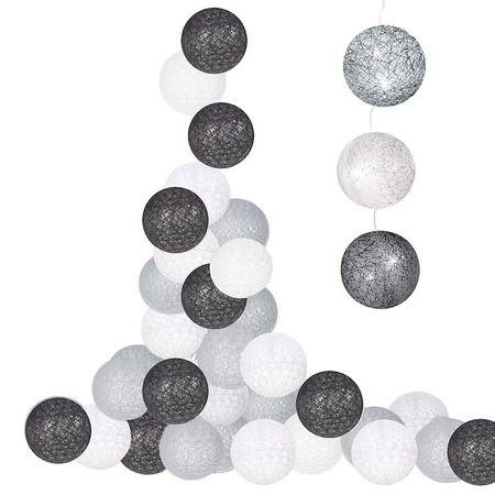 Cotton balls 20 led lampki dekoracyjne 6cm girlanda na baterie szaro-białe