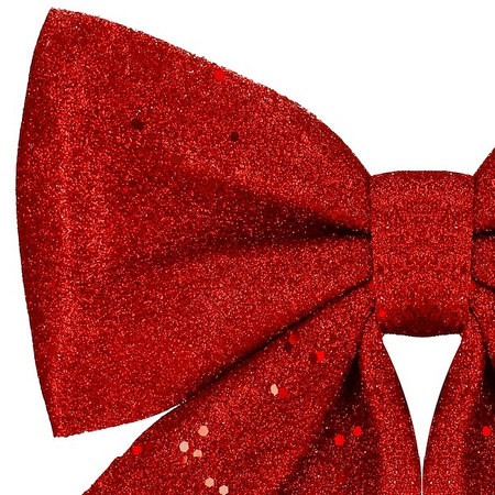 Kokardka świąteczna na choinkę 20 cm brokatowa zawieszka choinkowa czerowna