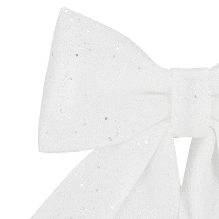 Kokardka świąteczna na choinkę 17 cm brokatowa zawieszka choinkowa biała