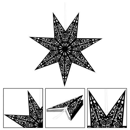 Gwiazda świąteczna papierowa czarna i lampki choinkowe 10 led ciepły biały