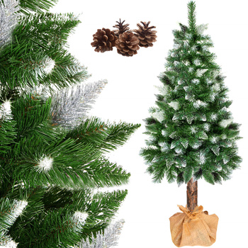 Choinka na pniu 220 cm sztuczna sosna diamentowa ośnieżona jak żywa