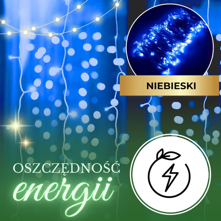 Kurtyna świetlna z pilotem 306 led girlanda, lampki wewnętrzno-zewnętrzne sople niebieski