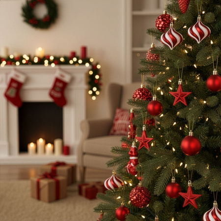 Bombki choinkowe 47 szt. komplet dekoracje świąteczne zawieszki nietłukące, czerwony, złoty, biały