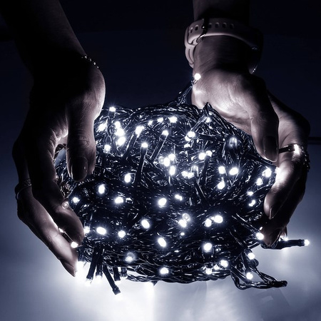 Lampki choinkowe 750 led biały zimny + flash 25m oświetlenie świąteczne IP44