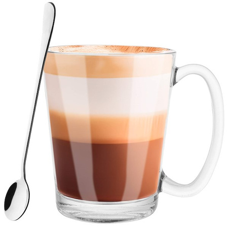 Szklanki do kawy latte, deserów 300 ml z długimi łyżeczkami komplet 6 szt.