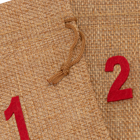 Woreczki z numerami, dekoracja adwentowa do kalendarza świątecznego 24 szt.