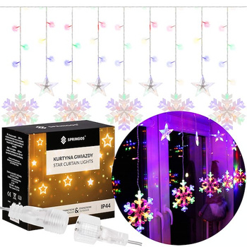 Kurtyna świetlna multikolor 138 Led lampki wewnętrzno-zewnętrzne śnieżynki z programatorem