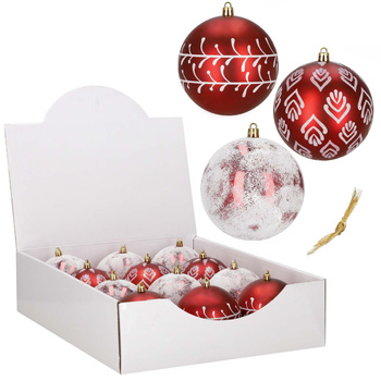 Czerwone bombki choinkowe 11 cm 12 szt. zestaw ozdoby świąteczne zdobione