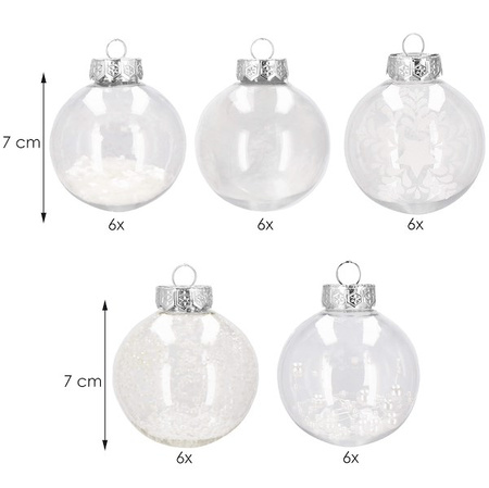 Bombki choinkowe 30 szt. przeźroczysty 7 cm zestaw choinkowy