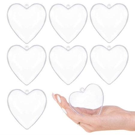 Bombki akrylowe 7cm serce plastikowe decoupage zestaw 8 szt.