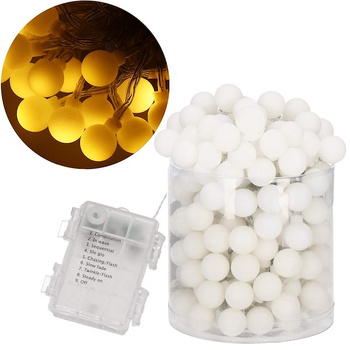 Lampki choinkowe 50 Led kuleczki biały ciepły z programatorem na baterie