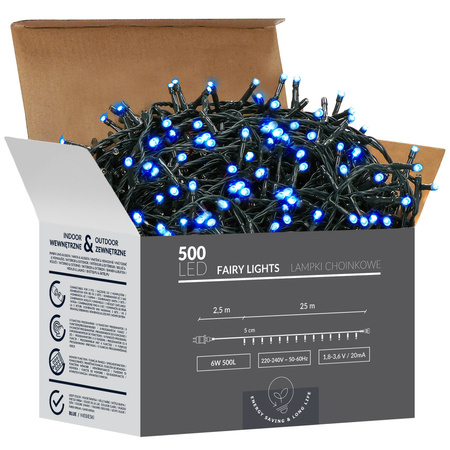 Lampki choinkowe zewnętrzne, wewnętrzne 500 led niebieskie 27,5 m światełka świąteczne
