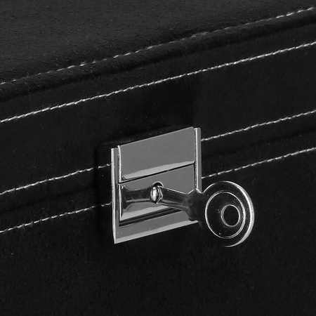 Kuferek, szkatułka na biżuterię 26x26x9 cm czarny, welurowy organizer z przegródkami