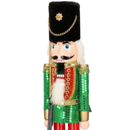 Dziadek do orzechów 51 cm z karabinem, drewniany żołnierzyk w cekiny, figurka świąteczna
