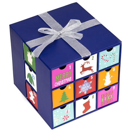 Kalendarz adwentowy, świąteczny pudełko z 24 szufladkami do uzupełnienia, multikolor
