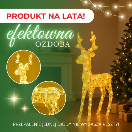 Renifer Led świąteczny 100 LED świetlna dekoracja biały ciepły