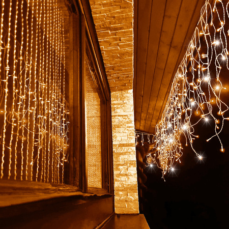 Kurtyna świetlna 1000 led girlanda 45 m lampki wewnętrzno-zewnętrzne sople ciepły biały z zimnym białym flash
