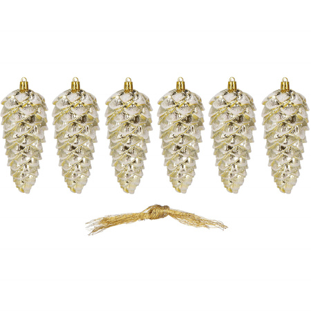 Zawieszki choinkowe szyszki 6 szt. ozdoby świąteczne 14 cm bombki złoty brokat