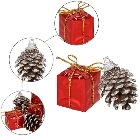 Zawieszka choinkowa 12 szt. ozdoba świąteczna szyszki i prezenciki