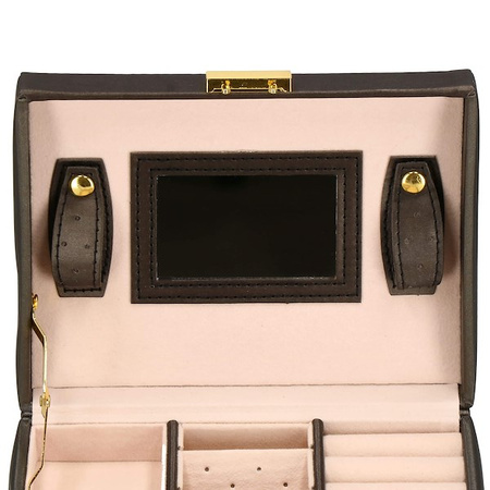 Kuferek, szkatułka na biżuterię 17,5x14x12,5 cm brązowy z szufladami i lusterkiem