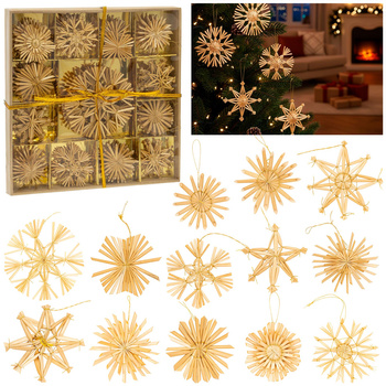 Zawieszki choinkowe z słomy, naturalne dekoracje świąteczne 48 szt. bombki, brązowe