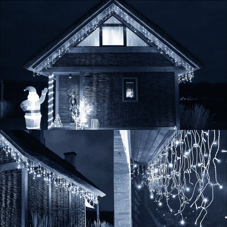 Kurtyna świetlna z pilotem 14,5 m girlanda 300 led lampki wewnętrzno-zewnętrzne sople zimny biały