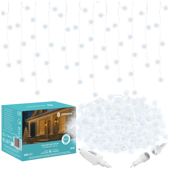 Kurtyna świetlna 200 led girlanda, lampki wewnętrzno-zewnętrzne sople zimny biały
