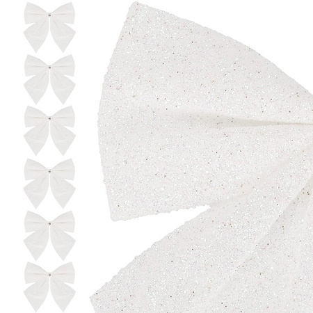 Kokardki świąteczne na choinkę 6 szt. brokatowe zawieszki choinkowe białe