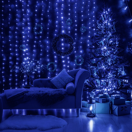 Kurtyna świetlna z pilotem 306 led girlanda, lampki wewnętrzno-zewnętrzne sople niebieski