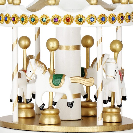 Drewniana karuzela, pozytywka ozdoba świąteczna biało-złota